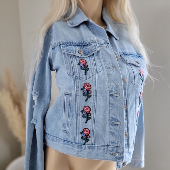 Upcycled denim Jean jacket embroidery bohemian oversized forever21 - Picture 9 of 14